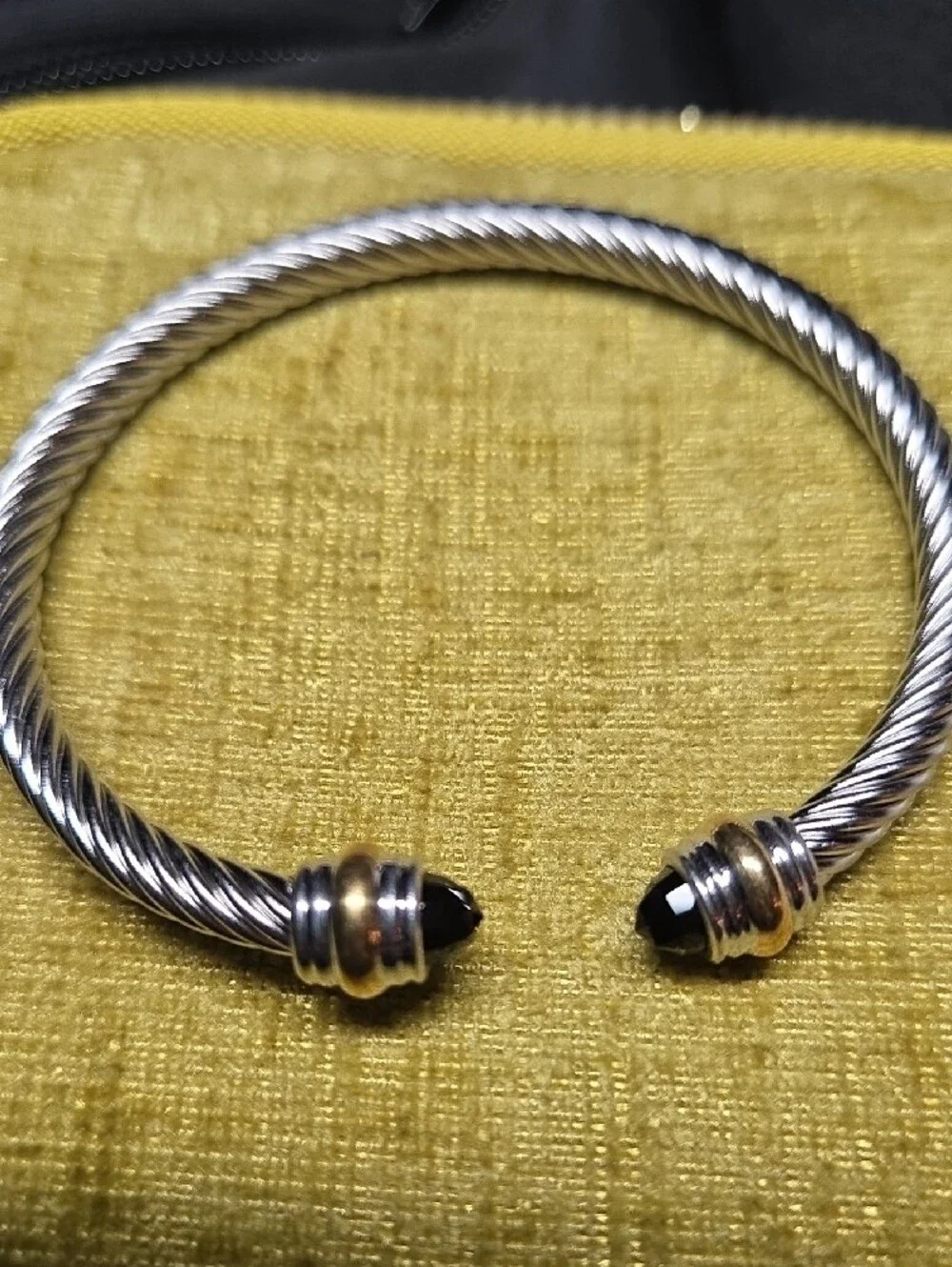 (Black) Twisted Cable Cuff Bracelet with Black Tips